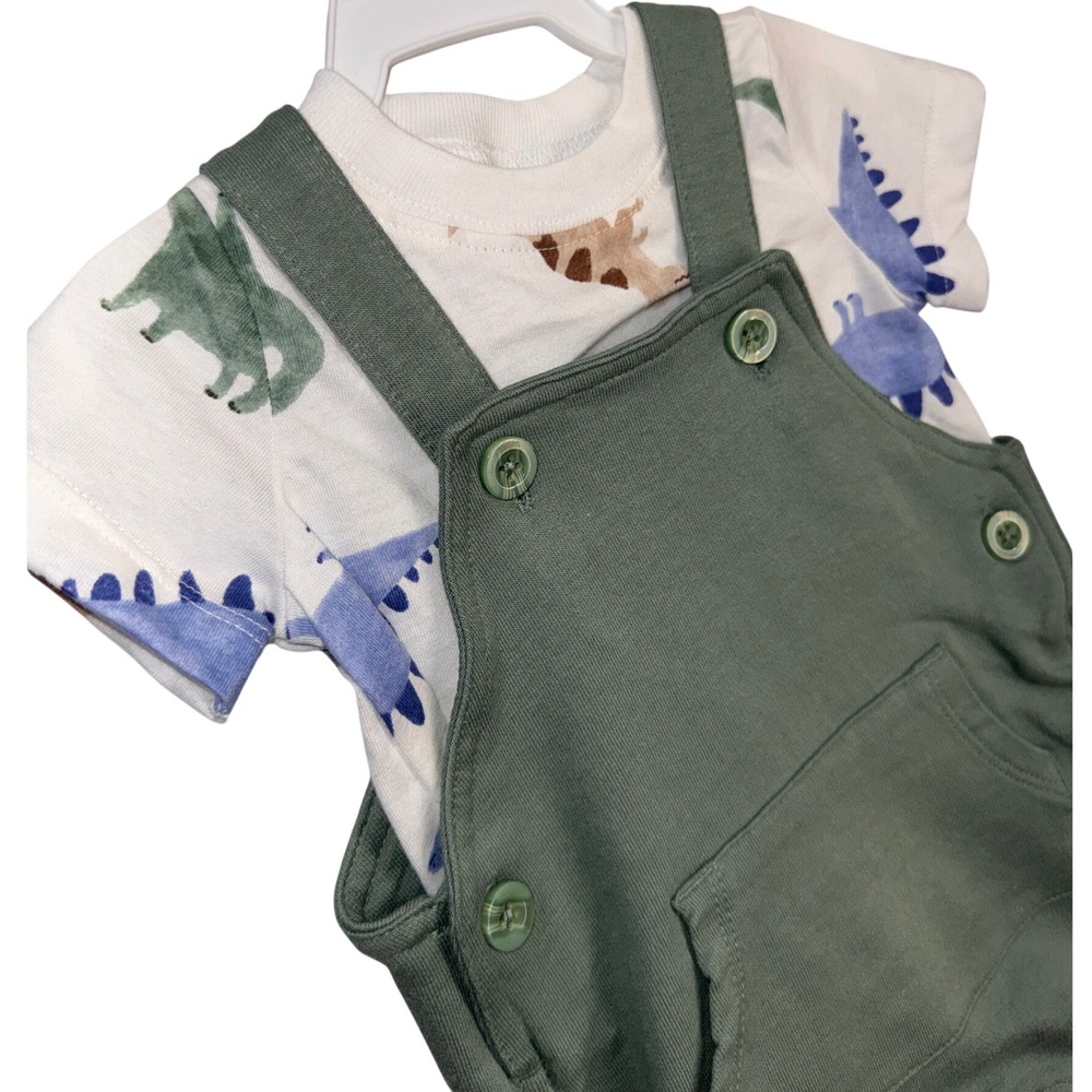 Carters Baby Boys 3M Dinosaur T-Shirt and Green Spiked Overalls Set